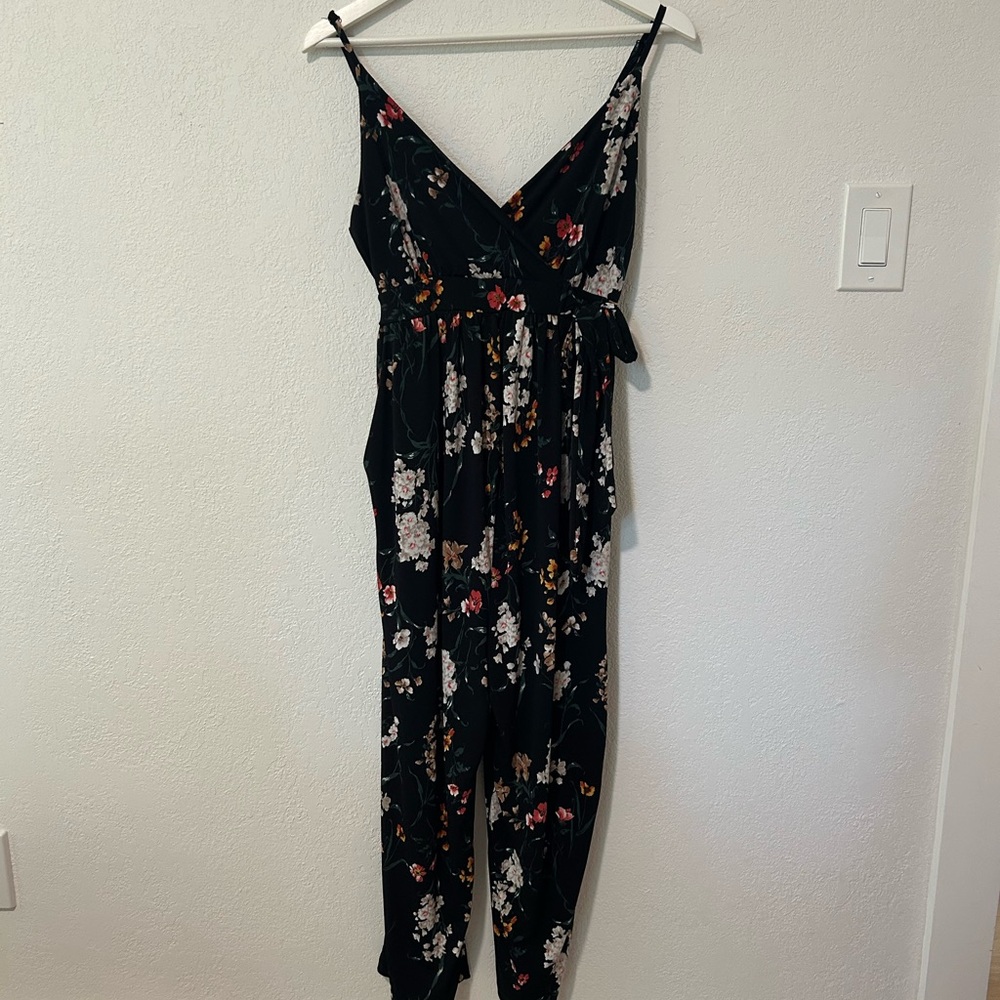 Kaileigh Black Floral Jumpsuit with Spaghetti Straps